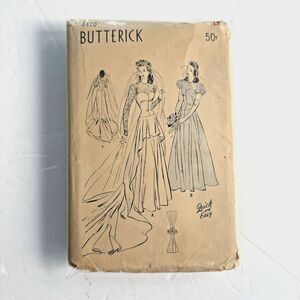 Vtg 1940s Butterick Bridal Gown Pattern 4420 EASY SEWING PATTERN Bust 30"